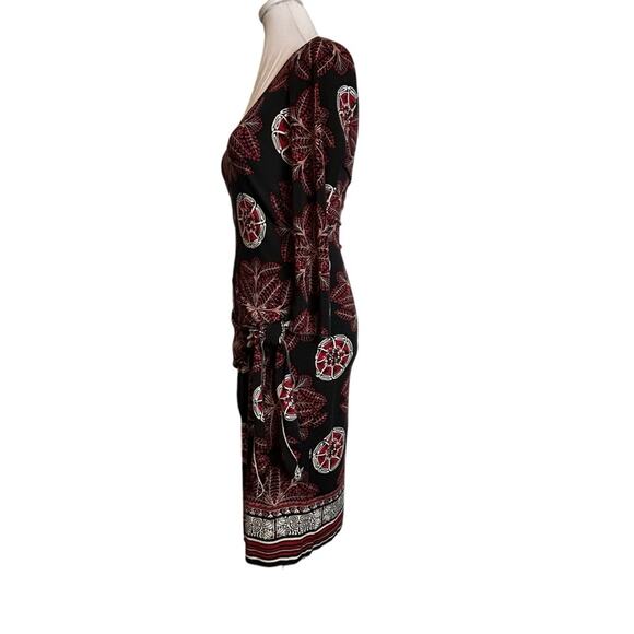 Sophie Max Dress Womens Size XS Black Red Stretch Sheath Wrap Floral Boho Fitted - Picture 2 of 11